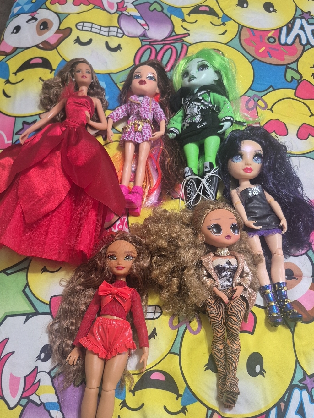 Assorted Girls' Fashion Doll Bundle - Red, Pink, Green, Black, Brown, Purple